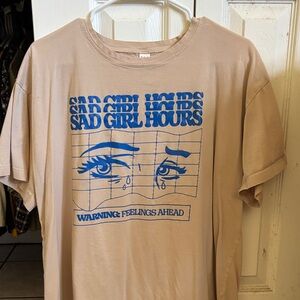ROMWE Beige Graphic Tee with Blue 'Sad Girl Hours' Print